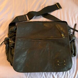 Brown leather and nylon D&G Dolce and Gabbana messenger bag..